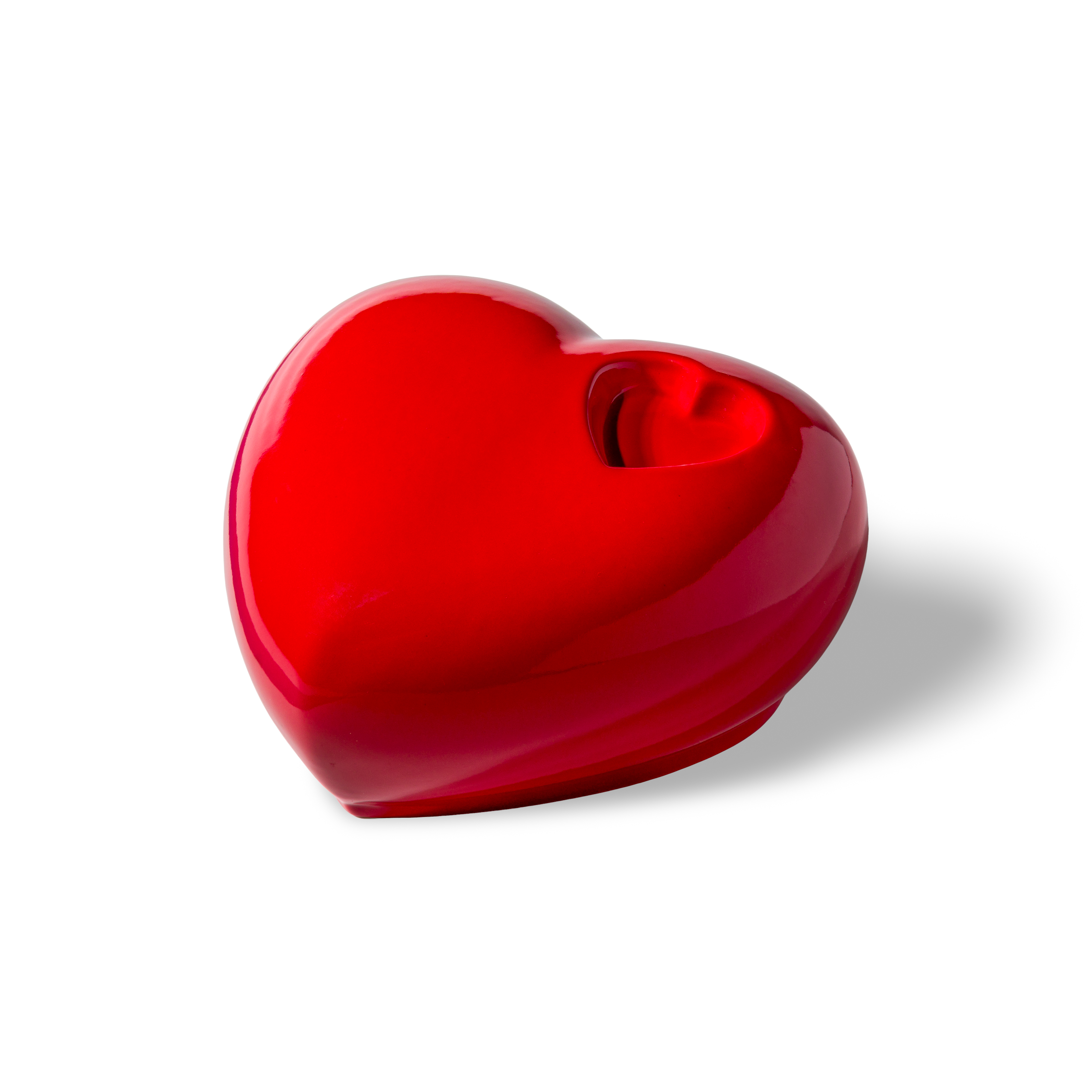Glossy red Big Heart Double ceramic pet urn, 800 ml