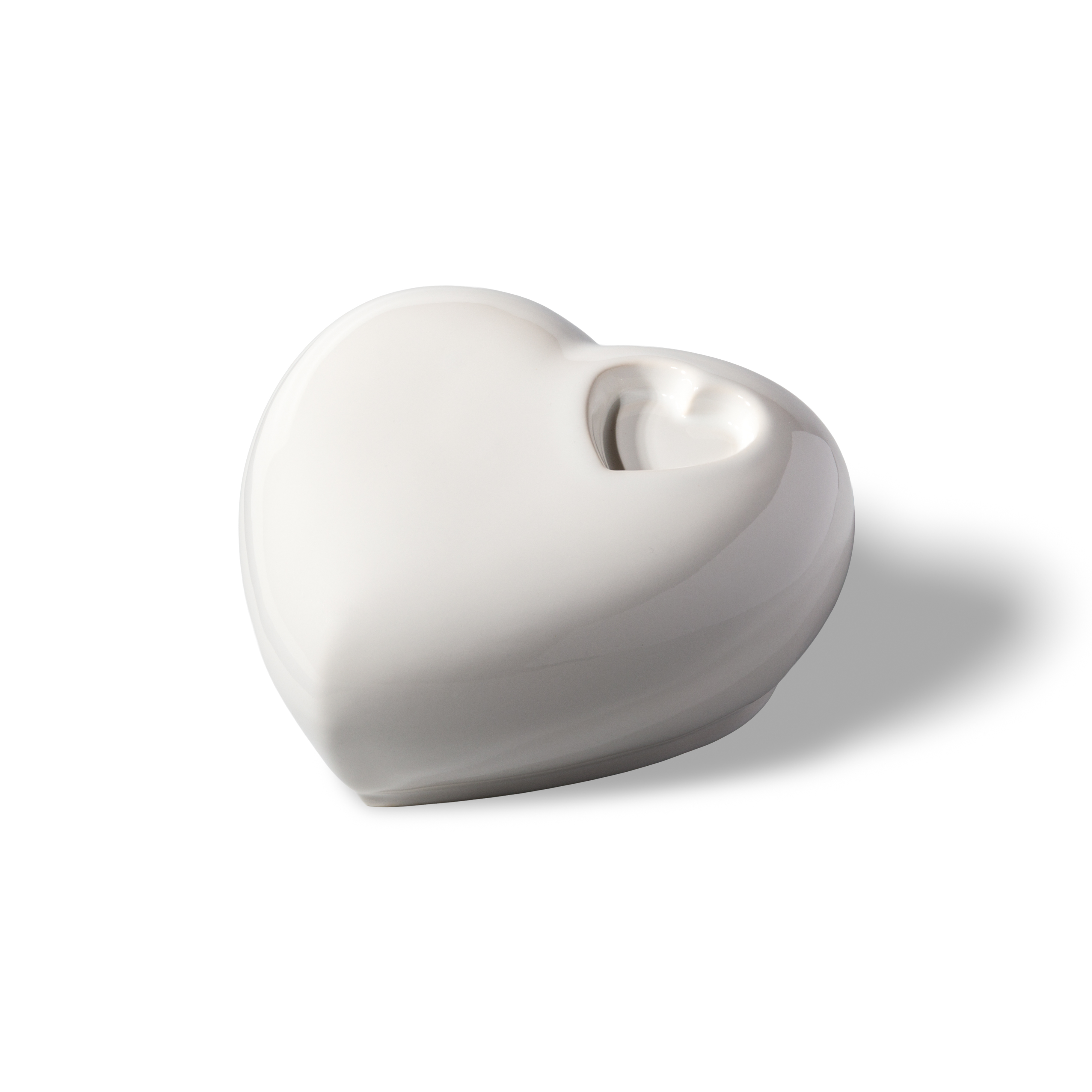 Glossy white Big Heart Double ceramic pet urn, 800 ml