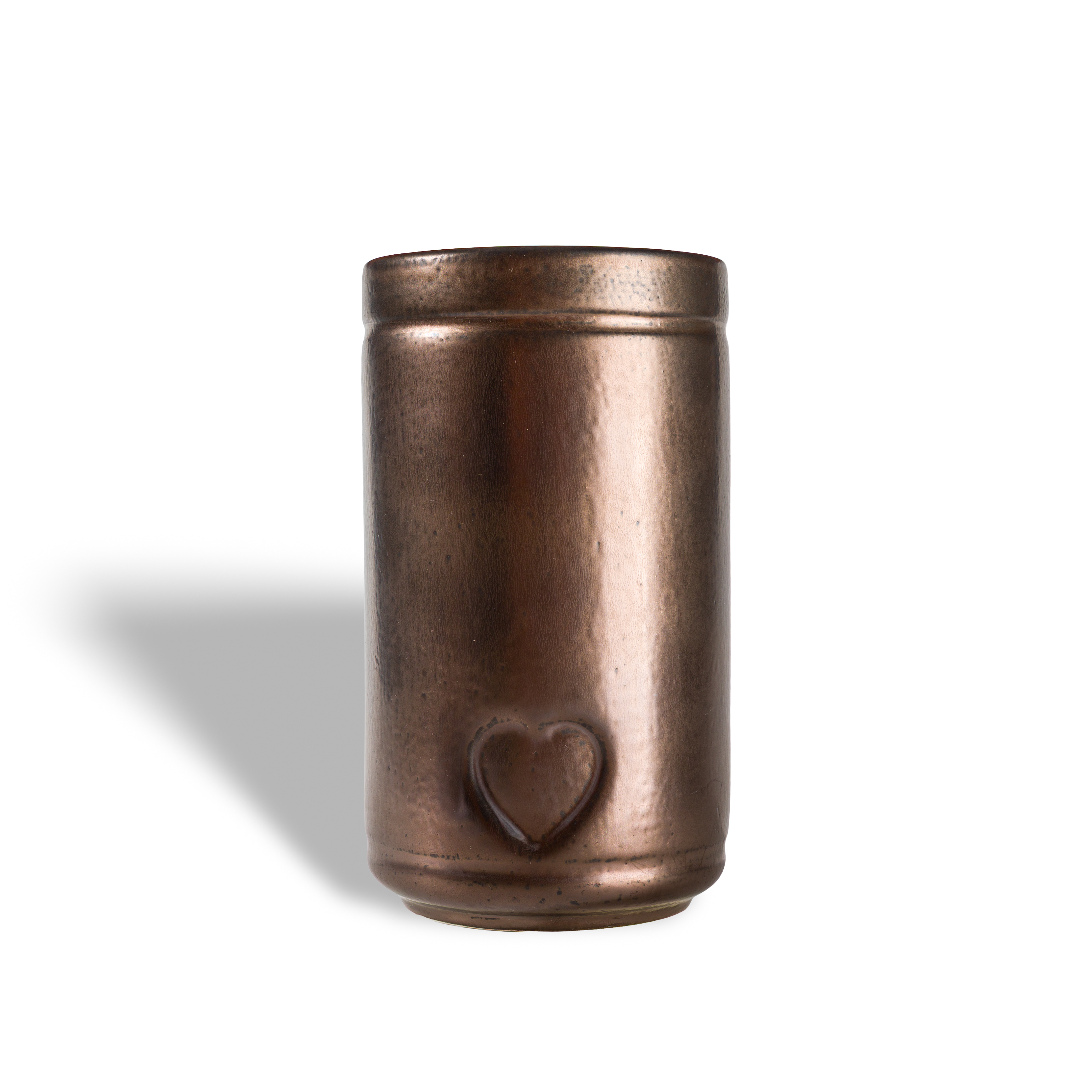Tall cylindrical ceramic pet urn with a relief motif in a bronze glaze, 1300 ml.