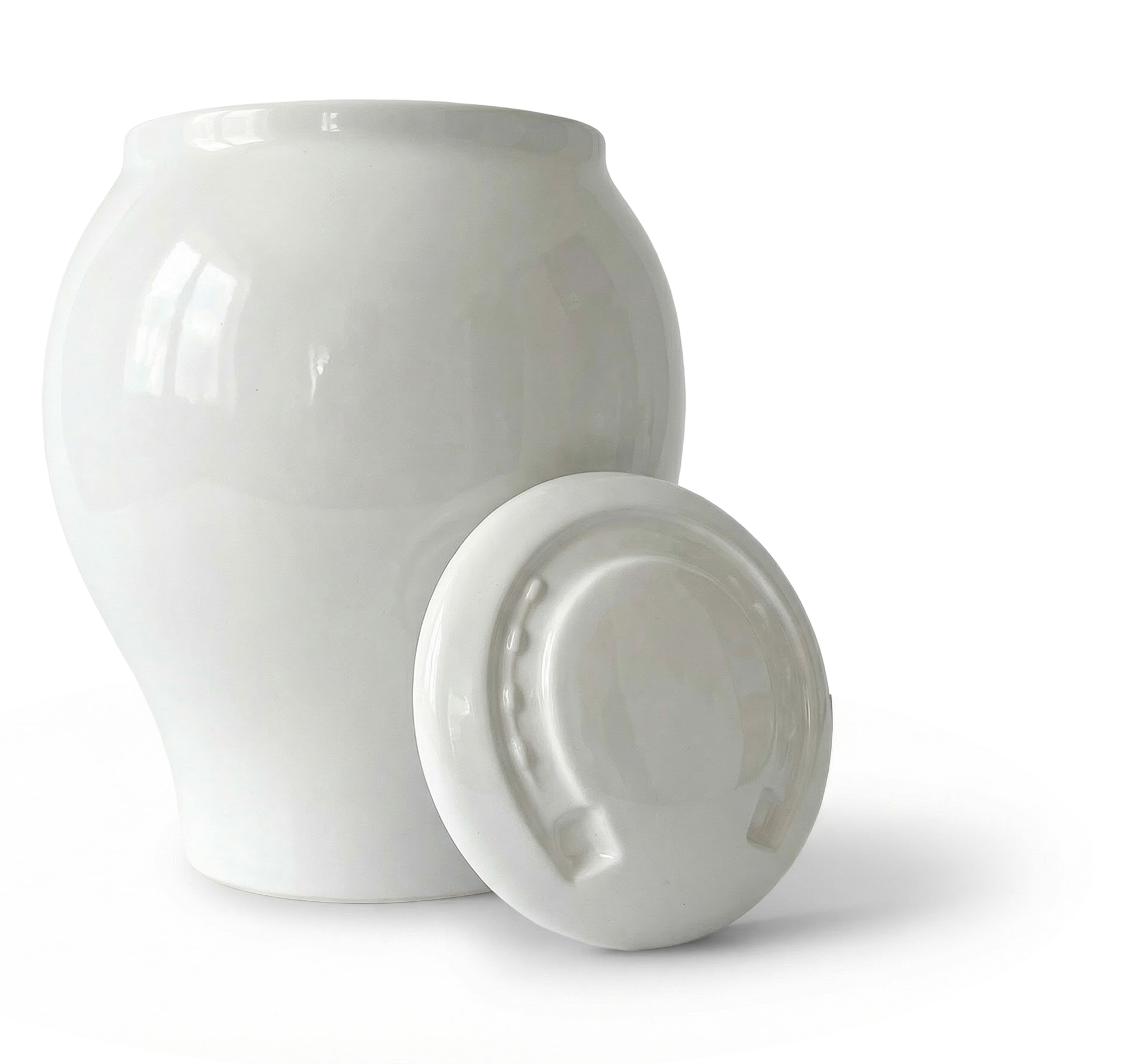 Glossy white Horse Urn ceramic pet urn, 3600 ml